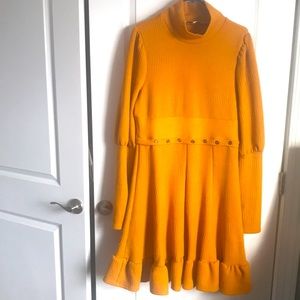 Walter Baker dress w/mock neck puff sleeves to elbow,waistband+flare ruffled hem